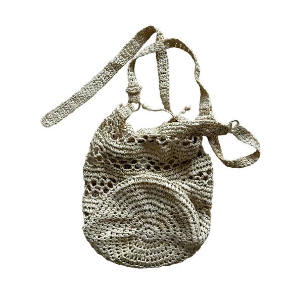L*SPACE Nova Raffia Crossbody Bag Natural 14x11.5x9 Beach Drawstring Straw NEW - Picture 8 of 10